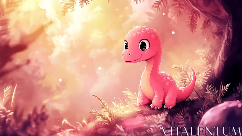 Sunrise giggles with a rosy baby dinosaur in bloom.