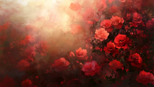 Red Roses in Luminous Atmospheric Haze