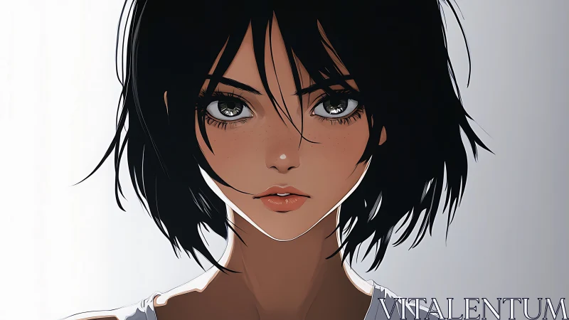 Intense gaze of short haired girl in soft rim lighting.