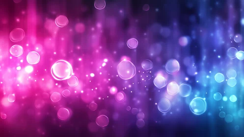 Vibrant Abstract Bokeh Lights with Pink and Blue Gradient Background.