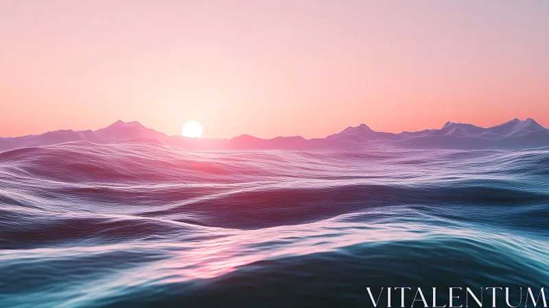 Gentle pastel waves welcome a peaceful pink ocean sunrise