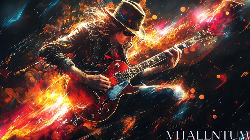 Fiery rock guitarist explodes into motion and light onstage.