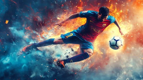 Explosive soccer kick ignites a dramatic fire and ice arena