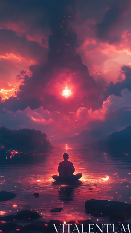 Meditating beneath a glowing storm of celestial color.