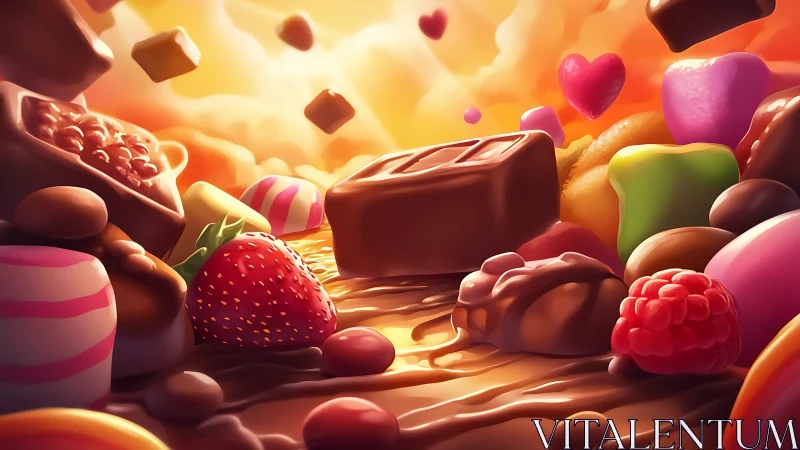 Vibrant Candy and Chocolate Fantasy in Golden Light.