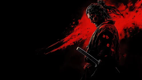 Lone ronin ignites a blood red storm against the void.