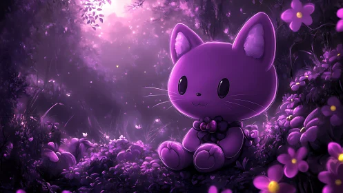 Enchanting Purple Kitty in a Magical Flower Garden