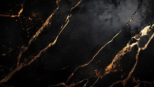 Midnight stone cracked by molten gold lightning veins.