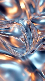 Metallic fluid surface with intertwined reflective forms.