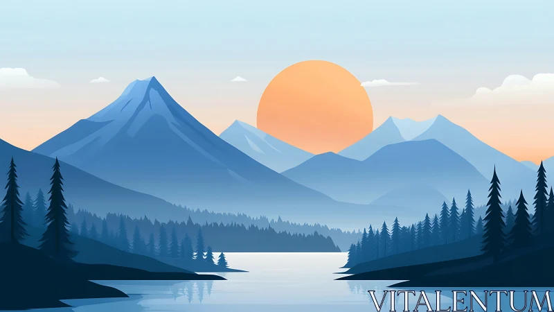 Sunrise glides over layered blue mountains and quiet lake