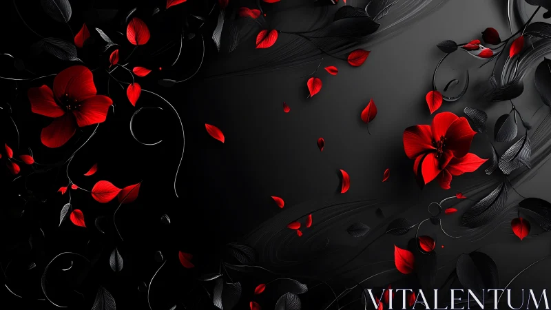 Crimson Petals Dance Across Shadowy Canvas of Mystery