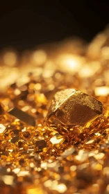 Golden nugget glows among glittering metallic fragments.