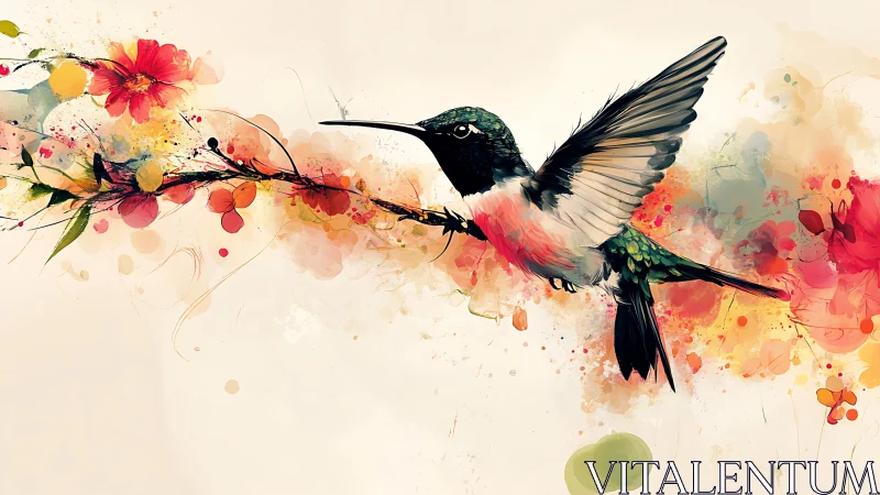 Gentle hummingbird dancing through a splash of blossoms.