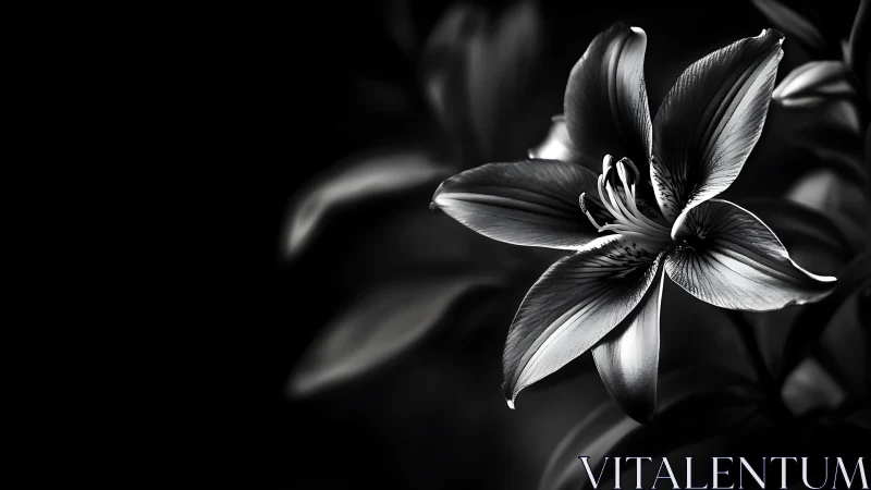 Delicate Lily Flower Opens Its Petals in Monochrome Light