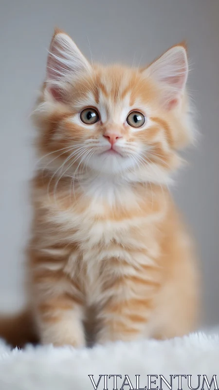 Young orange and white domestic feline with pale blue eyes.