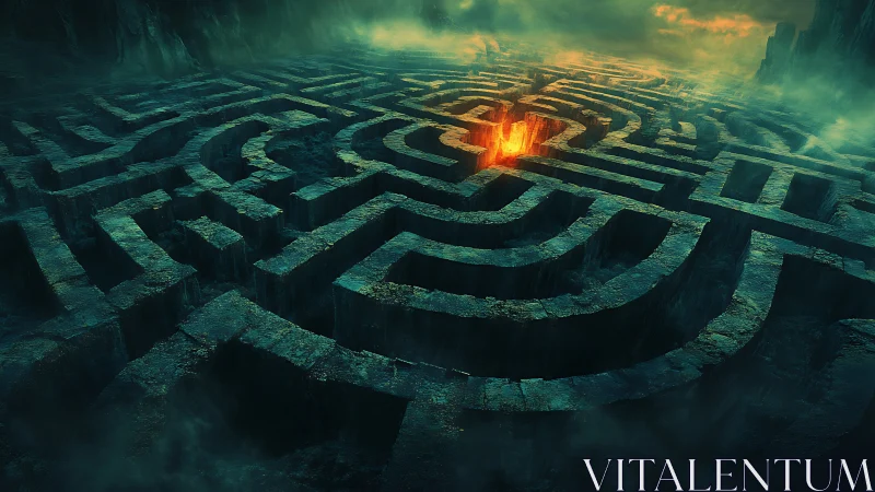 Infernal stone labyrinth coils around a blazing heart of fire.