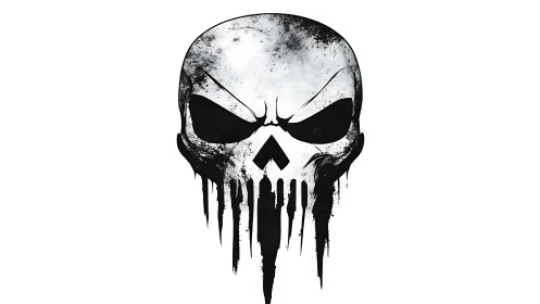 Grunge skull emblem with dripping lower jaw forms stark motif