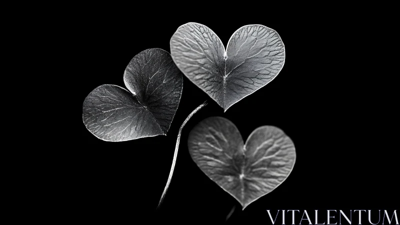 Heart-Shaped Leaves on Black: Botanical Study in Monochromatic Macro.