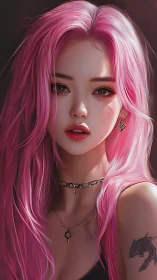 Pink haired digital portrait of edgy young woman
