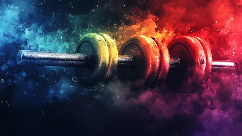 Color-charged dumbbell against explosive smoke field.