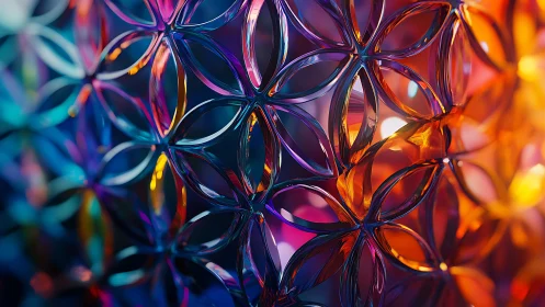 Prismatic glass petals weave glowing geometric dreamscapes.