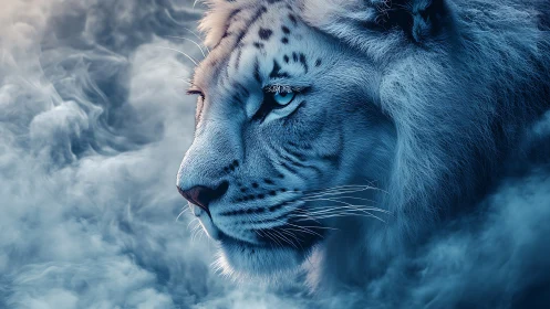 Spectral Bengal Tiger: Ethereal Ice-Blue Feline Portrait Analysis.