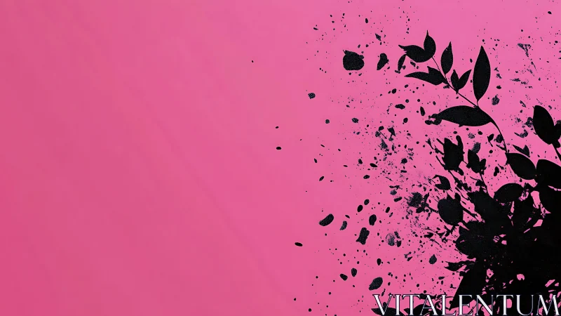 Floral ink silhouette erupts across vivid pink canvas.