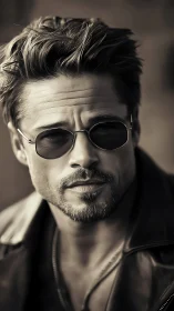 Confident man in shades exudes edgy cinematic cool.