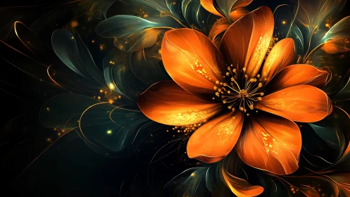 Luminous ember blossom swirling through midnight petals.