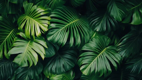 Lush tropical monstera leaves create a calming green escape
