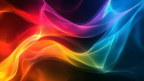 Luminous color waves flow across a dark abstract horizon.