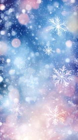 Delicate snowflakes shimmer in a dreamy winter bokeh sky