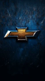 Metallic cross emblem is centered on textured blue field