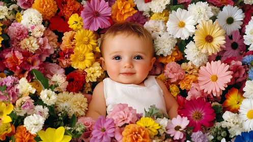 Infant Positioned Among Dense Floral Arrangement