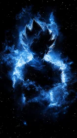 Starlit warrior condenses into a crackling blue nebula