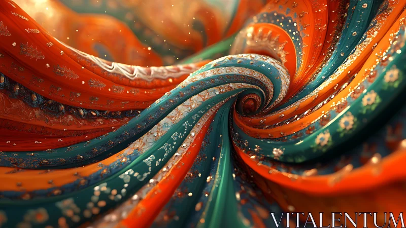 Swirling jeweled fabrics dance in a colorful, radiant spiral