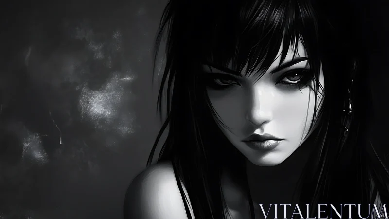 Moody monochrome portrait captures a dark, enigmatic gaze