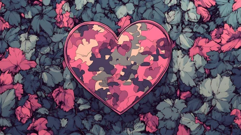 Heart Puzzle Neon Glow Over Floral Field.