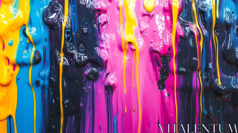 Vibrant Dripping Paint Abstract in Neon Colors, Modern Art Style.