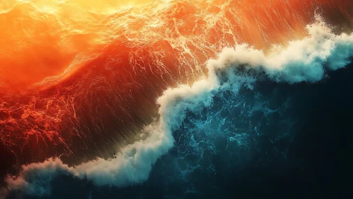 Blazing tide collides with sapphire sea in elemental clash.