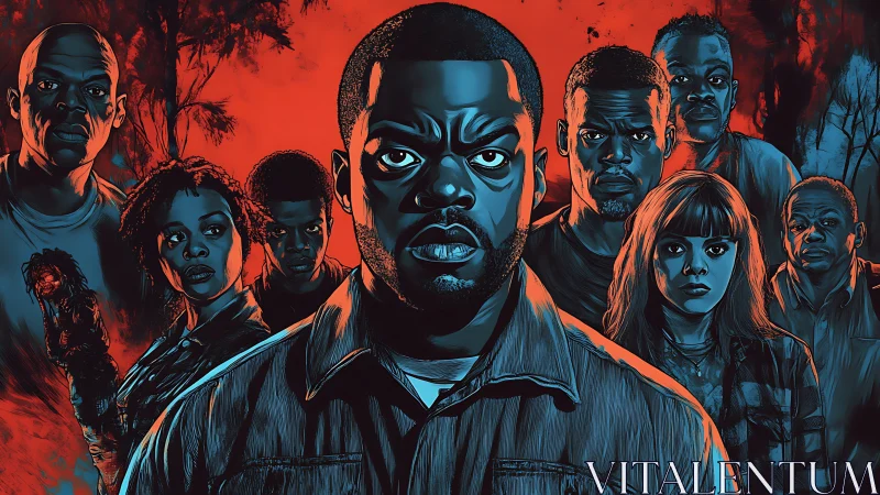 Blue-orange ensemble portrait employs dramatic chiaroscuro lighting