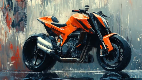 Bold orange custom motorcycle against urban painted wall.