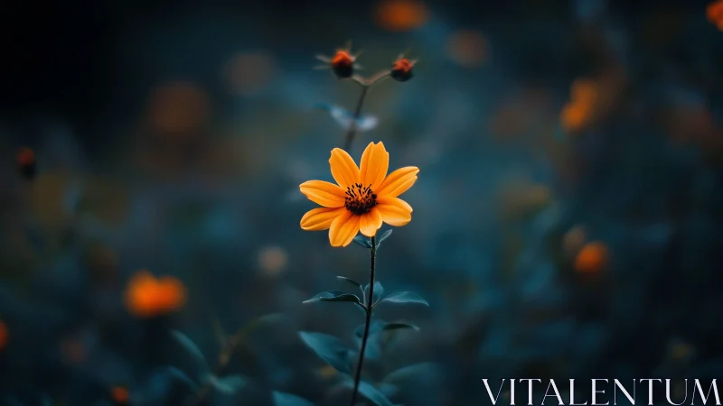 Vibrant Orange Flower Glows Against Dreamy Teal Background