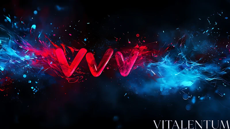 Red VVV logo with abstract red and blue energy bursts.