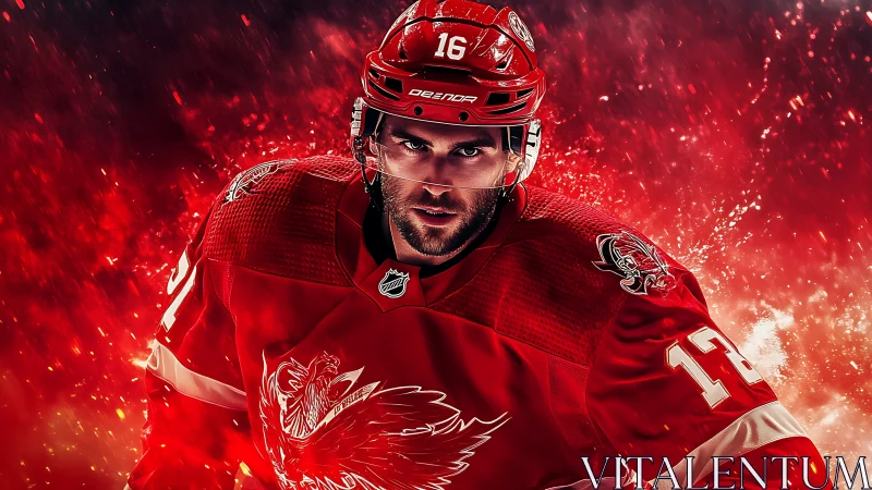 Red‑armored skater erupts from a storm of blazing ice shards