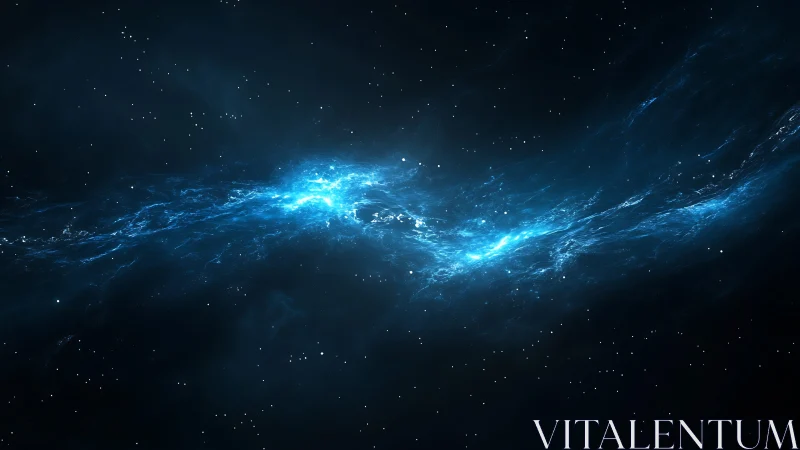 Blue nebula stream cutting through dark star field space.