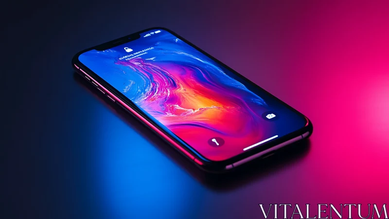 Modern smartphone displays vibrant neon gradient wallpaper.