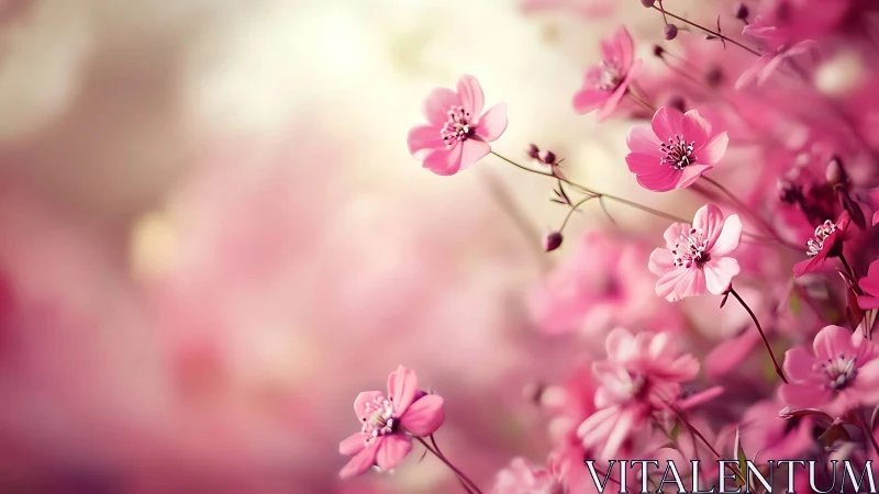 Pink cosmos flowers with selective focus depth of field.