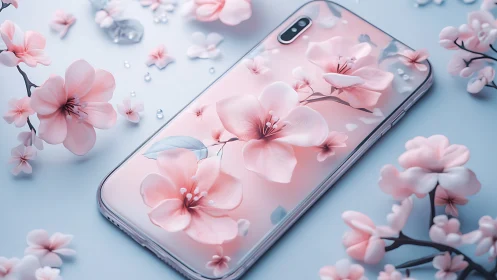 Blossoms meet glass: ethereal cherry petals dance across luminous phone.