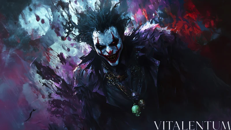 Chaotic clown figure rendered with dynamic brushwork and chiaroscuro